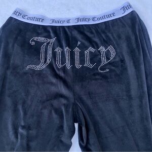 Rare Juicy Couture Black Tracksuit Velour Pants Logo Spell Out Butt Bum Sz. Med